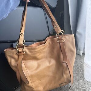 Dkny Tan Tote Bag with Gold Accents and Spacious Design